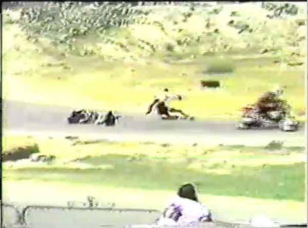 scooter racing crash at Adams Raceway on Lambrettas and Vespas